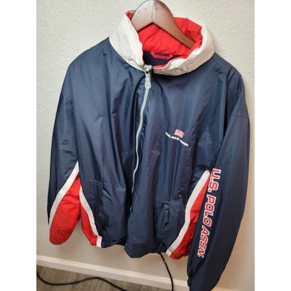 U.S. Polo Assn Men’s Jacket 2XL Navy Red White Fleece Lined Full Zip Spellout